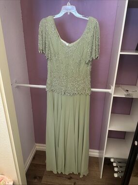 J Kara Sage Green Beaded Maxi Dress